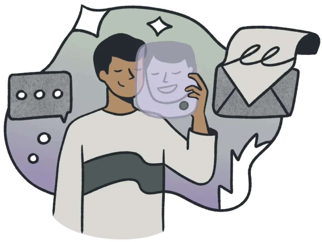 An illustration of a person holding a mask up to their face, representing the concept of autistic masking, a symbol of some things which can be addressed in Autism Therapy.